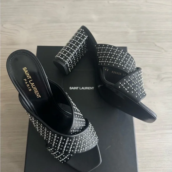 Saint Laurent Lou Lou Studded Sandals - Picture 1 of 5